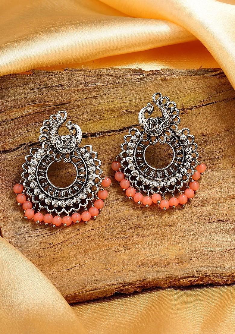 Orange Solid Rhodium Plated Earrings