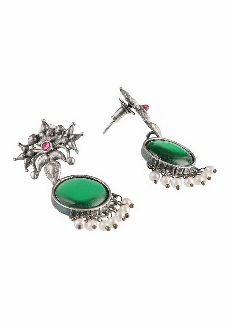 Green Plain Silver Plated  Earrings