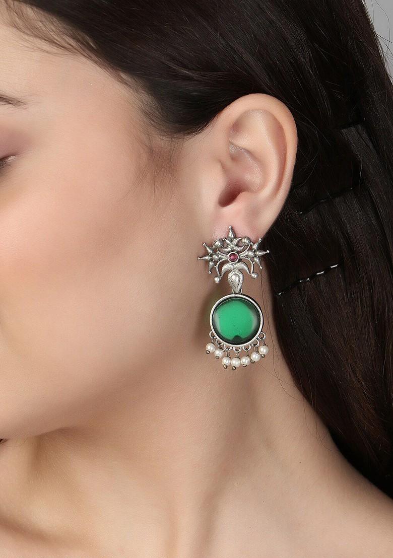 Green Plain Silver Plated  Earrings