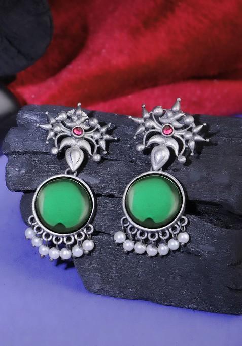 Green Plain Silver Plated  Earrings