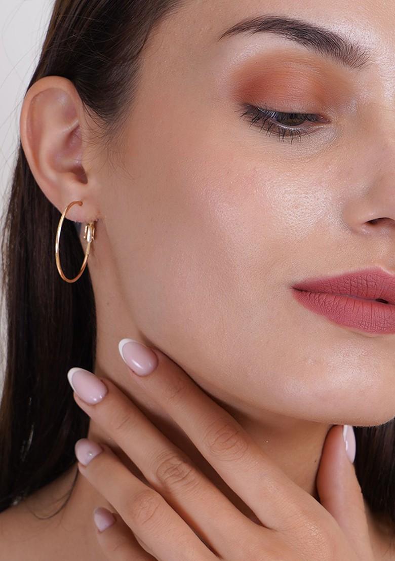 Gold Plain Gold Toned And Silver Toned Earrings (Set Of 2)