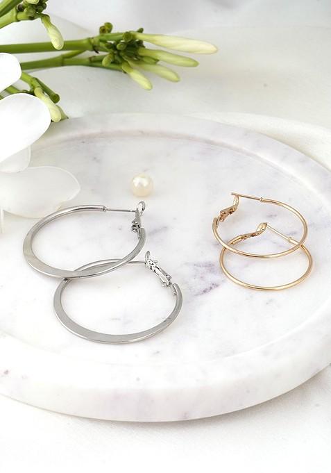 Gold Plain Gold Toned And Silver Toned Earrings (Set Of 2)