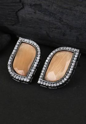 Silver Stone Studded  Silver Plated  Earrings
