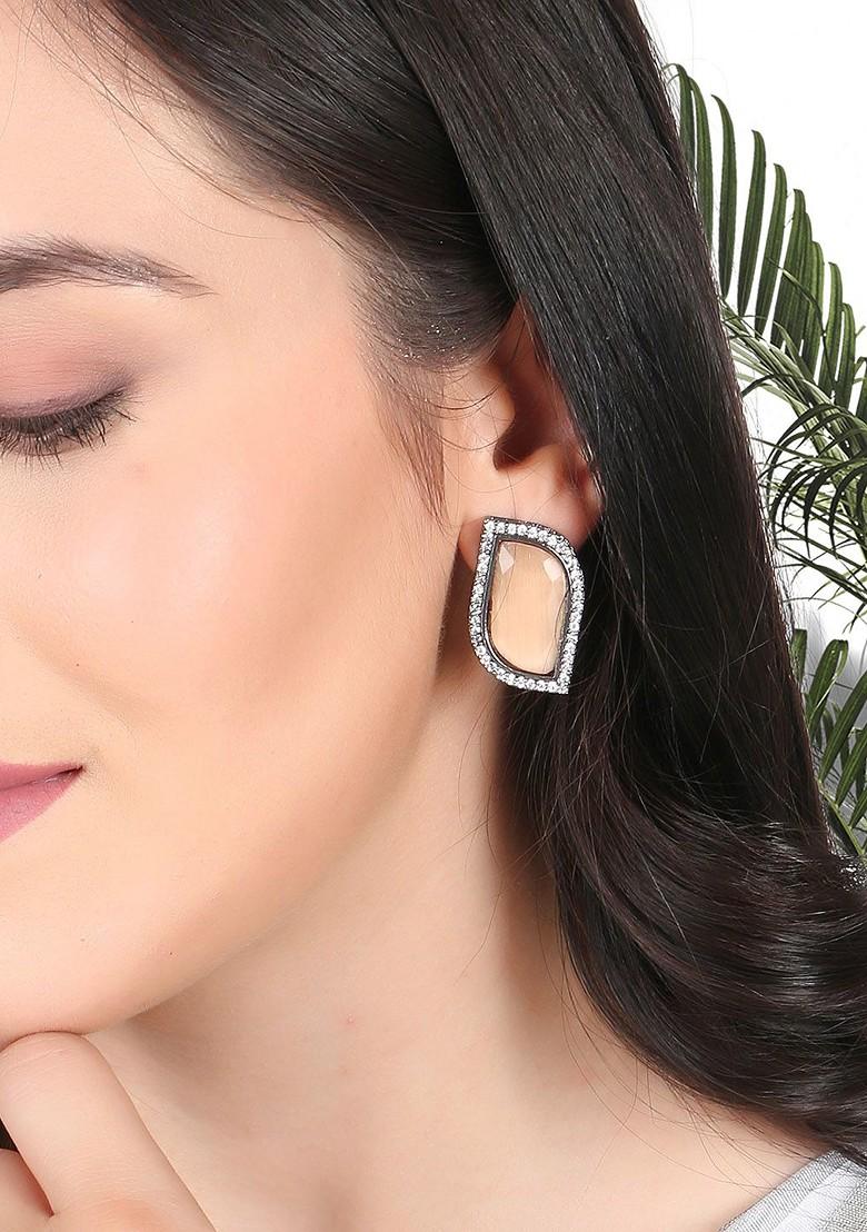 Silver Stone Studded  Silver Plated  Earrings