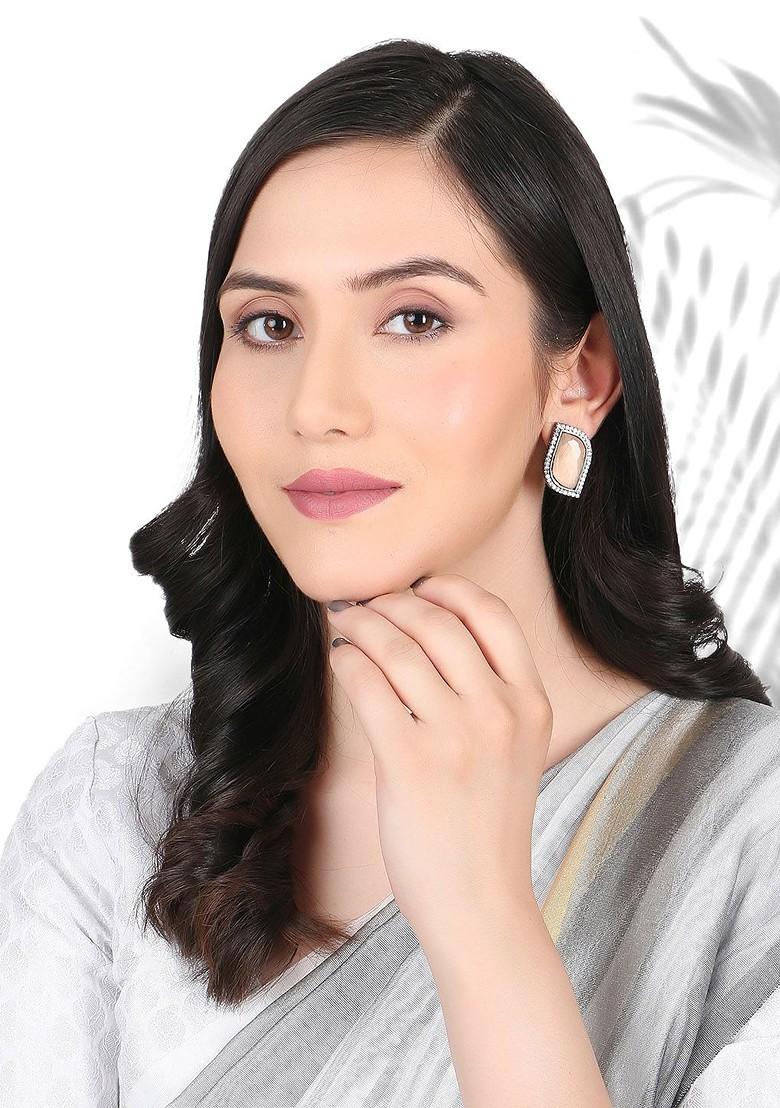 Silver Stone Studded  Silver Plated  Earrings