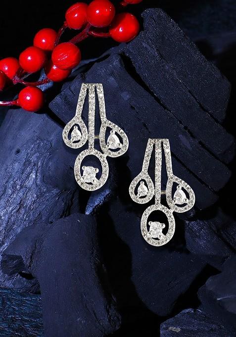 Silver Stone Studded And Beaded Rhodium Plated Earrings