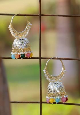Gold Studded  And Beaded  Gold Plated Earrings