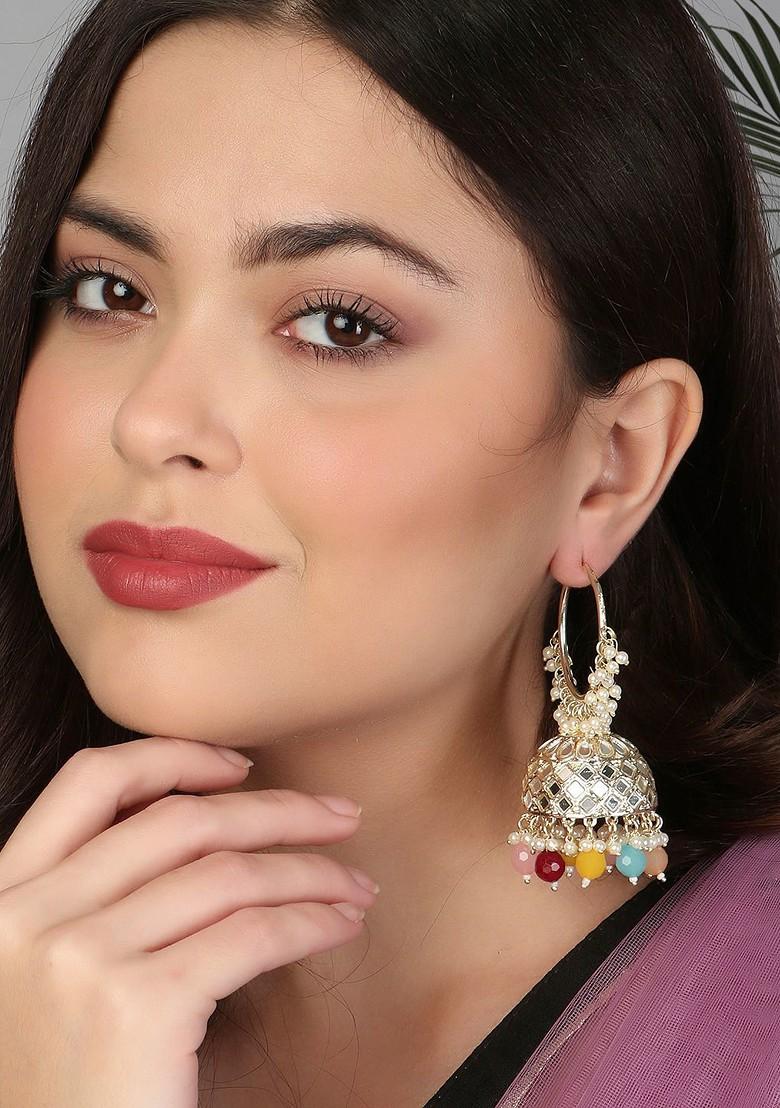 Gold Studded  And Beaded  Gold Plated Earrings