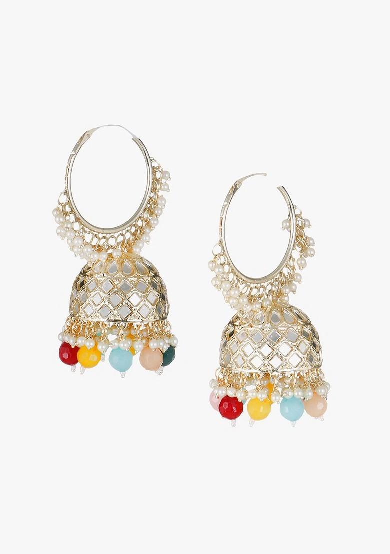 Gold Studded  And Beaded  Gold Plated Earrings