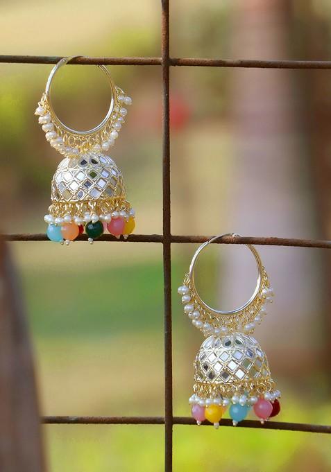 Gold Studded  And Beaded  Gold Plated Earrings