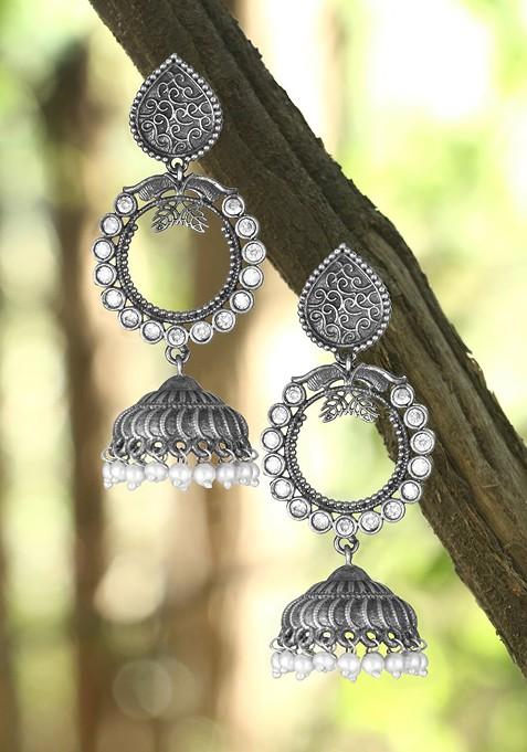 Silver Beaded Silver Plated  Earrings
