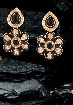 Gold Artificial Stones And Beads Gold Plated Earrings