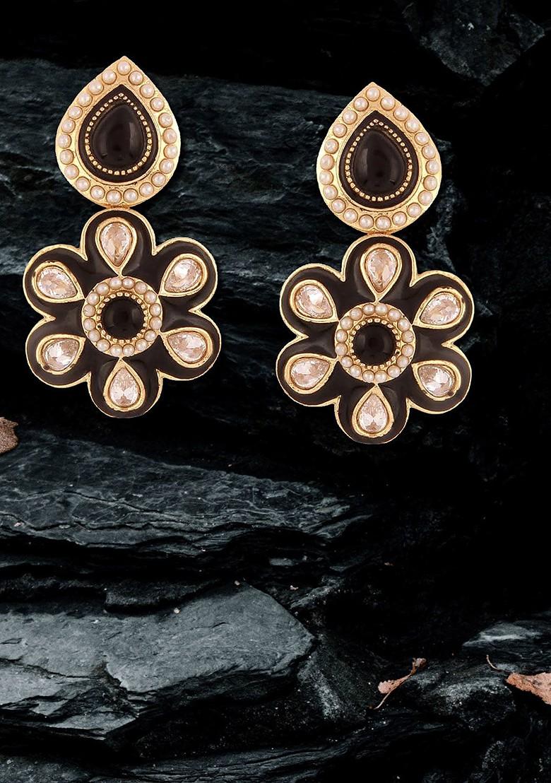 Gold Artificial Stones And Beads Gold Plated Earrings