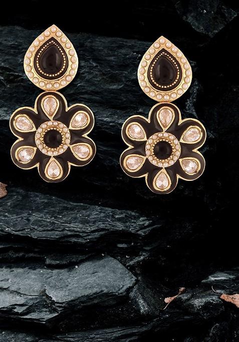 Gold Artificial Stones And Beads Gold Plated Earrings