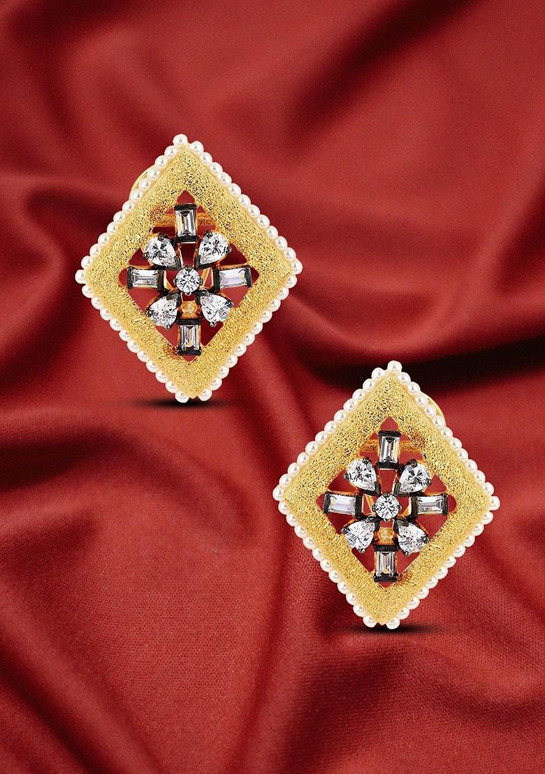 Gold Stone Studded  Gold Plated Earrings