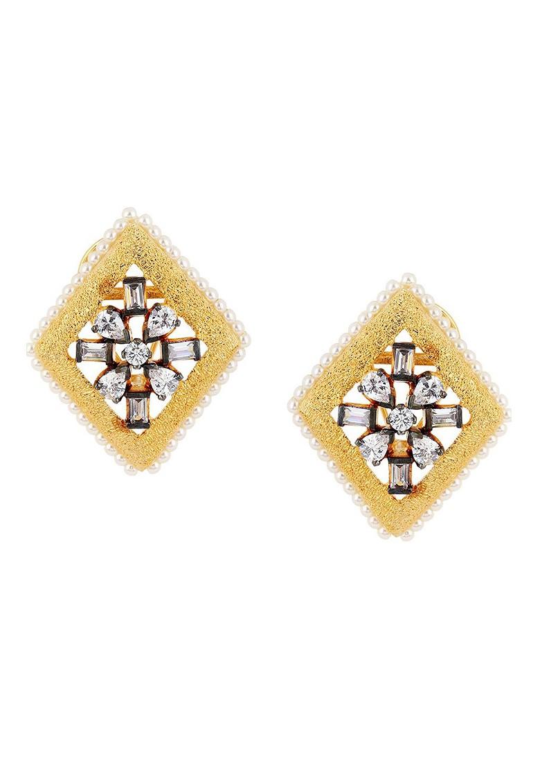 Gold Stone Studded  Gold Plated Earrings