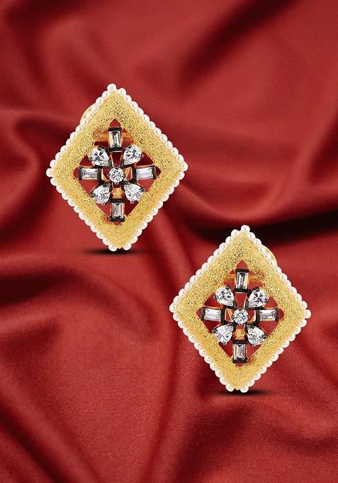 Gold Stone Studded  Gold Plated Earrings