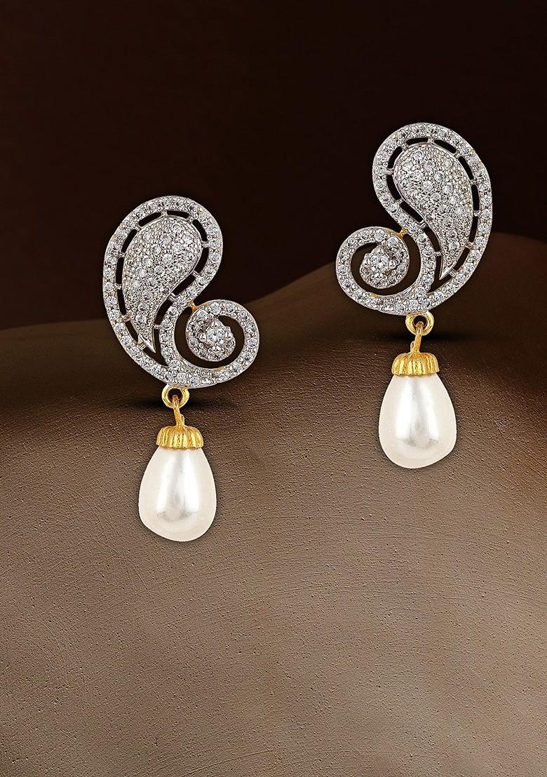 Gold Stone Studded And Beaded Gold Plated Earrings