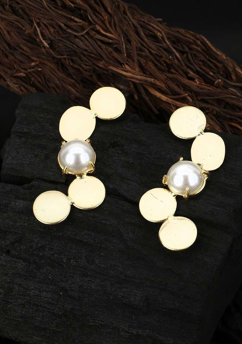 Gold Plain Gold Plated Earrings - Indya