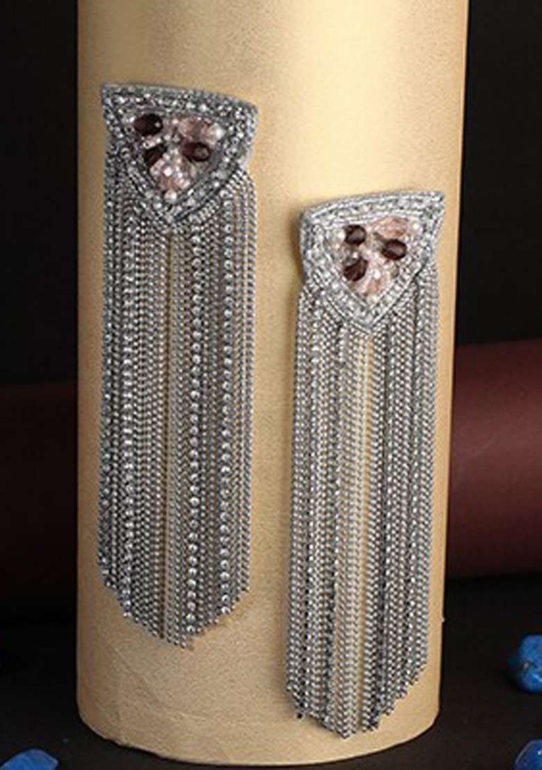 Brown Geometric  Rhodium Plated Earrings - Indya
