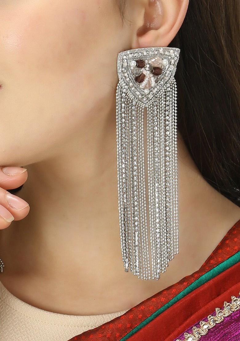 Brown Geometric  Rhodium Plated Earrings