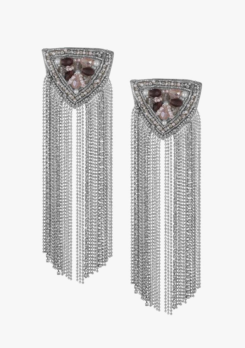 Brown Geometric  Rhodium Plated Earrings