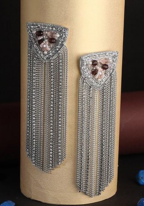 Brown Geometric  Rhodium Plated Earrings