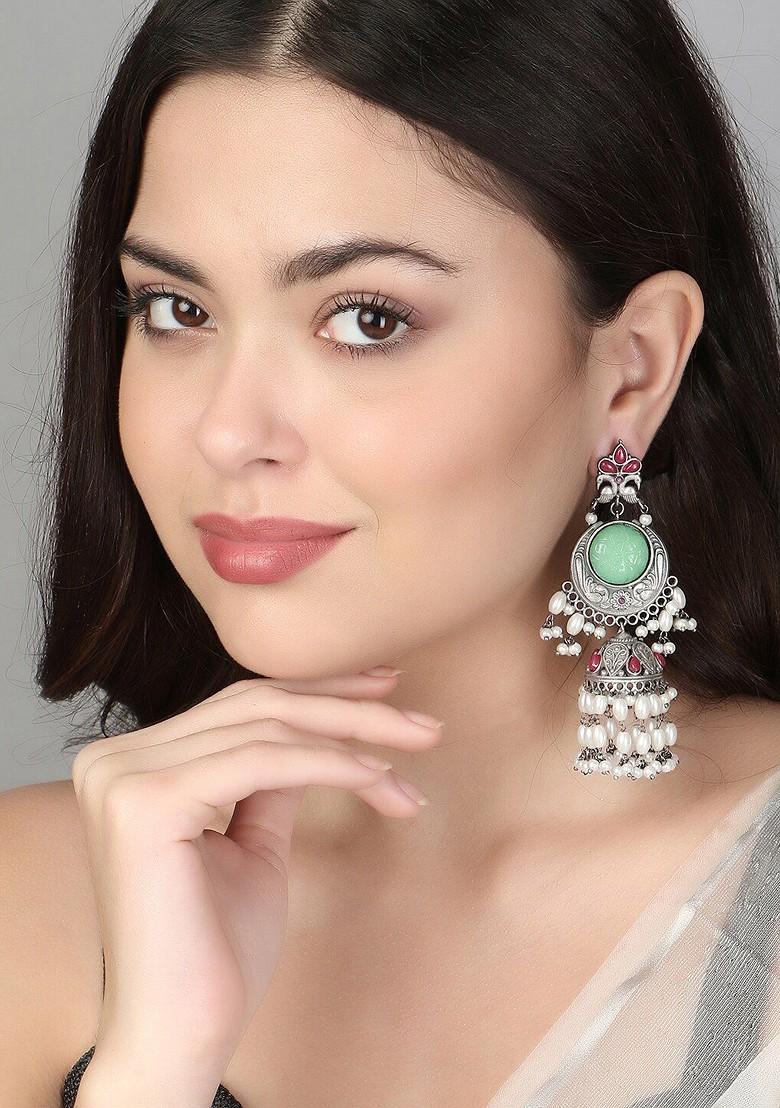 Sea Green Plain Silver Plated  Earrings