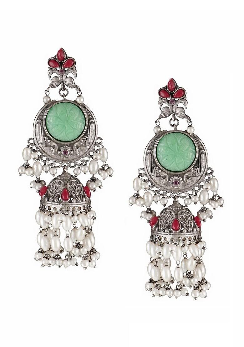 Sea Green Plain Silver Plated  Earrings