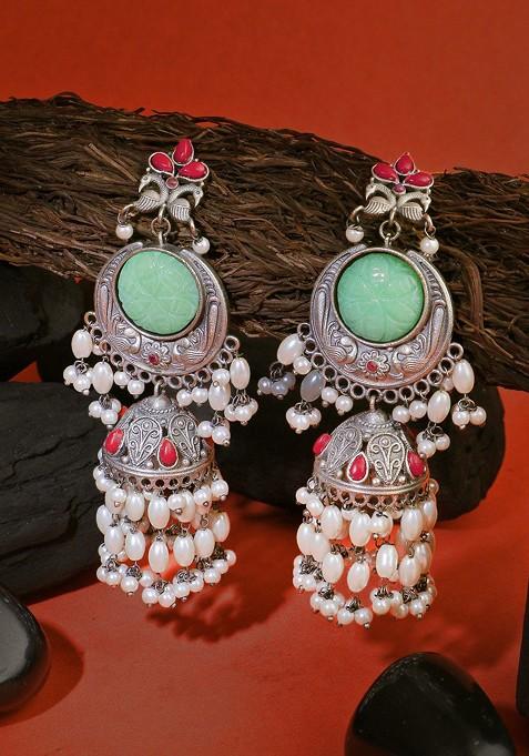 Sea Green Plain Silver Plated  Earrings