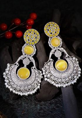 Yellow Plain Silver Toned Earrings