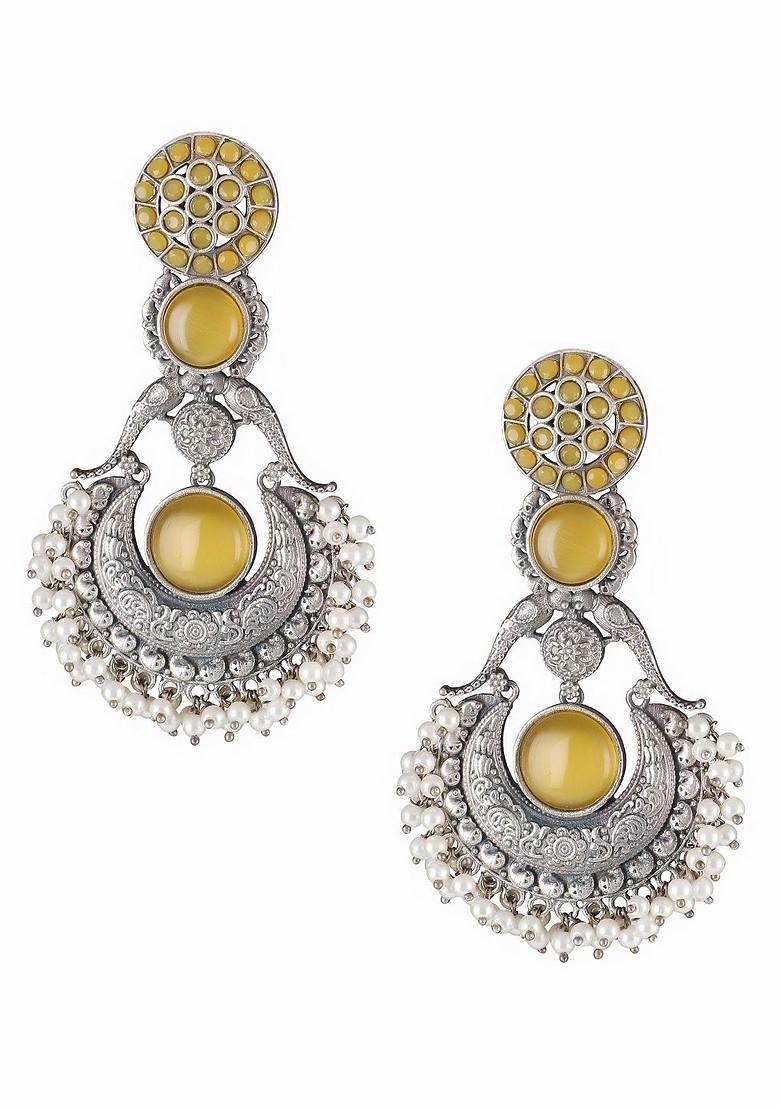 Yellow Plain Silver Toned Earrings