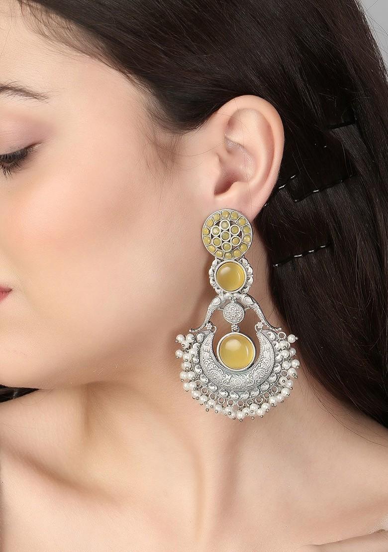 Yellow Plain Silver Toned Earrings