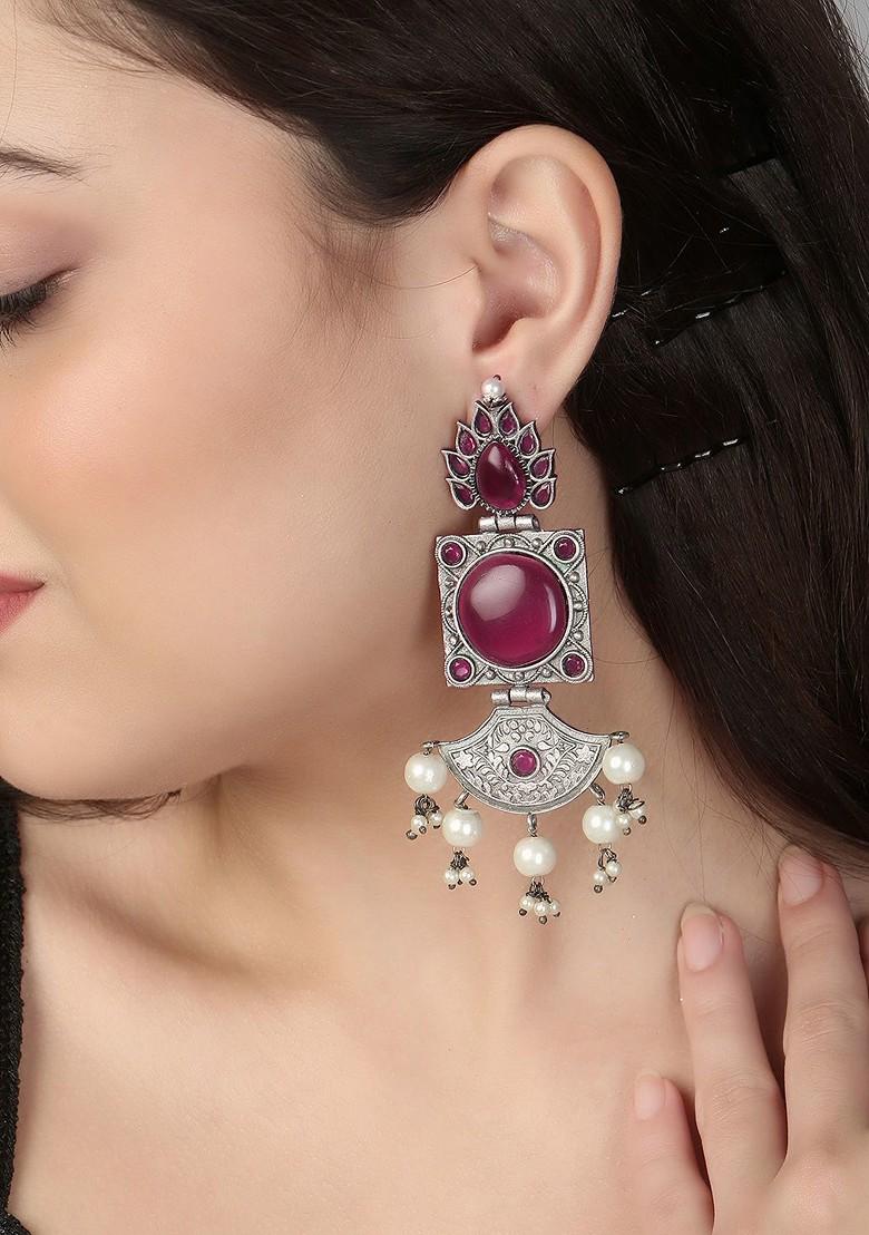 Maroon Plain Silver Plated  Earrings