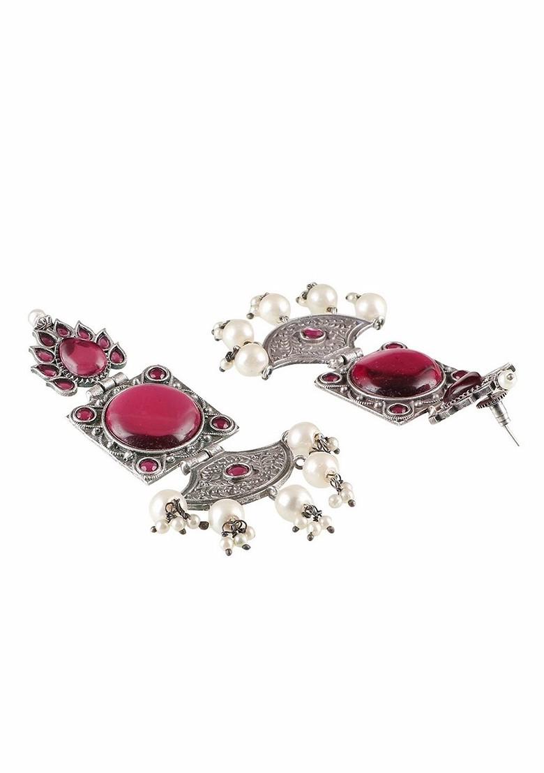 Maroon Plain Silver Plated  Earrings