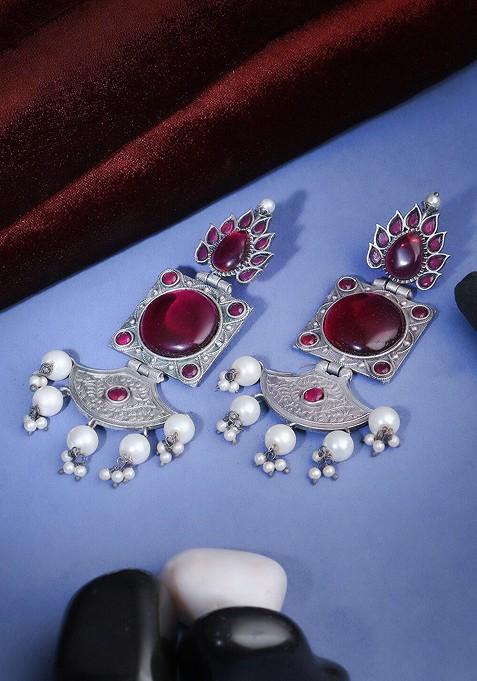 Maroon Plain Silver Plated  Earrings