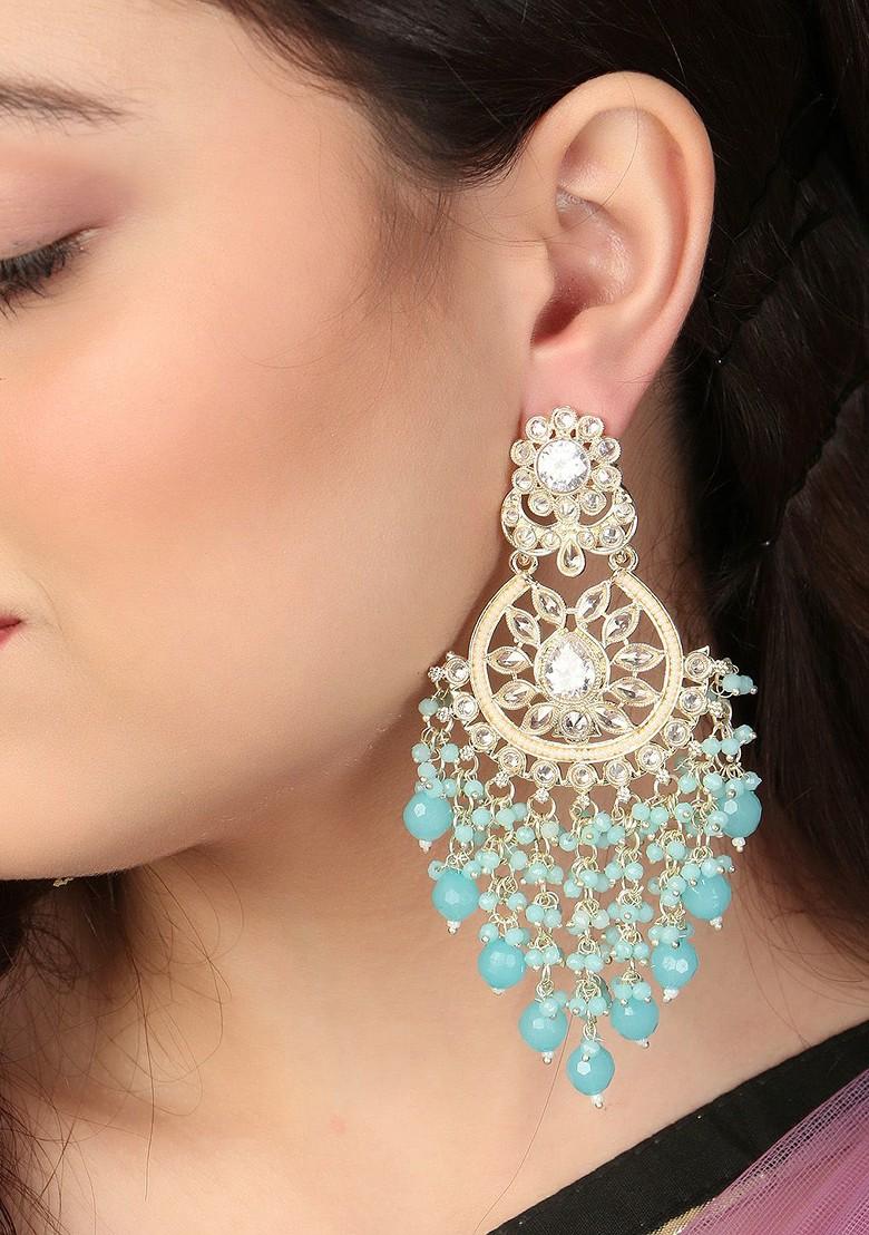 Turquoise Blue Plain Gold Plated Earrings