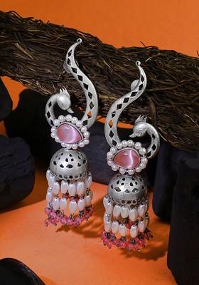 Pink Dome Shaped Oxidised Earrings