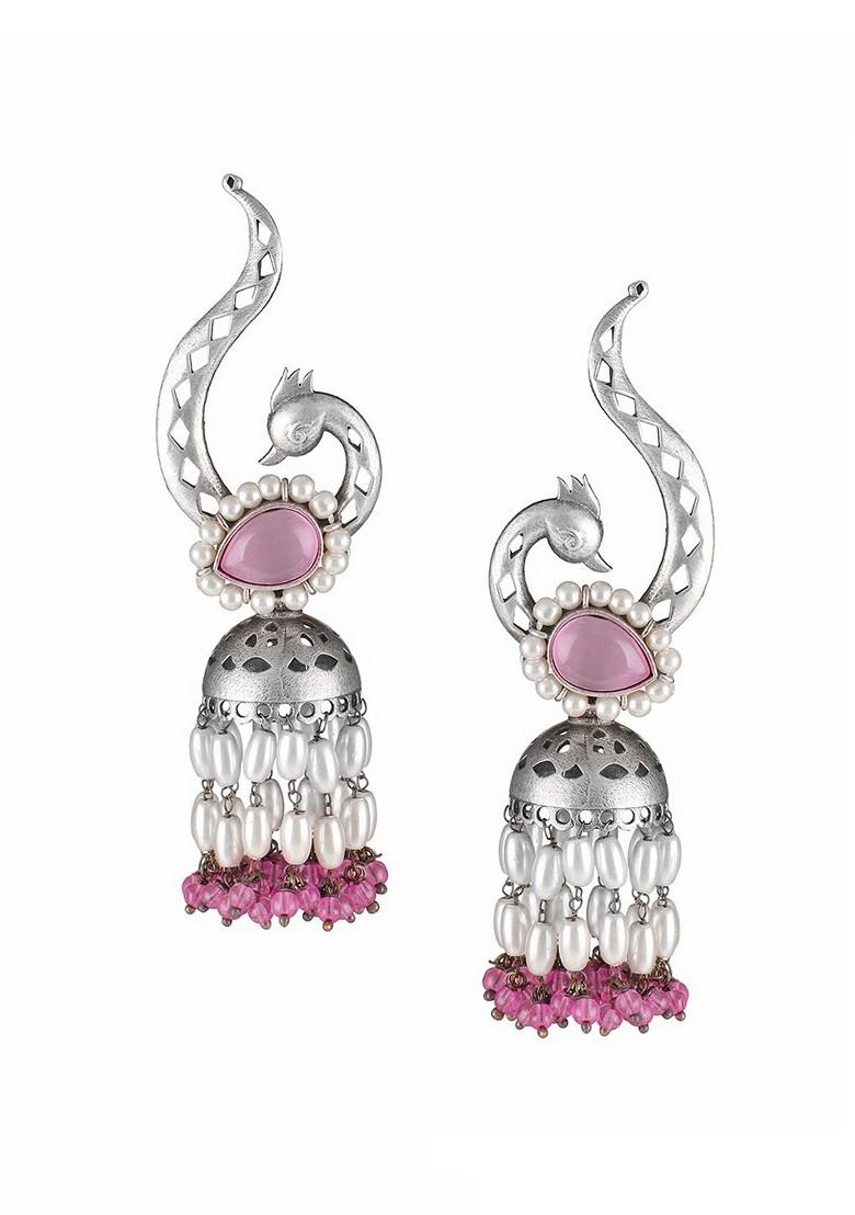 Pink Dome Shaped Oxidised Earrings