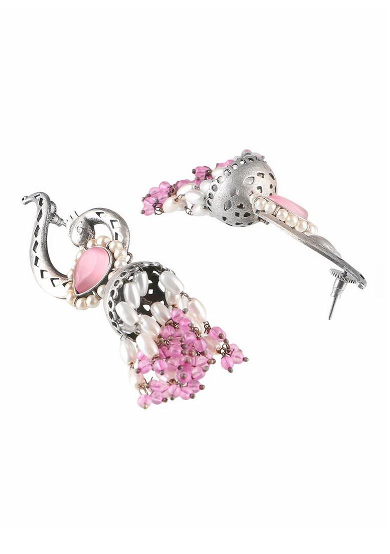 Pink Dome Shaped Oxidised Earrings