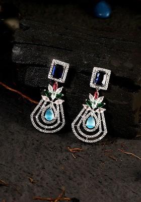 White Stone Studded  Rhodium Plated Earrings