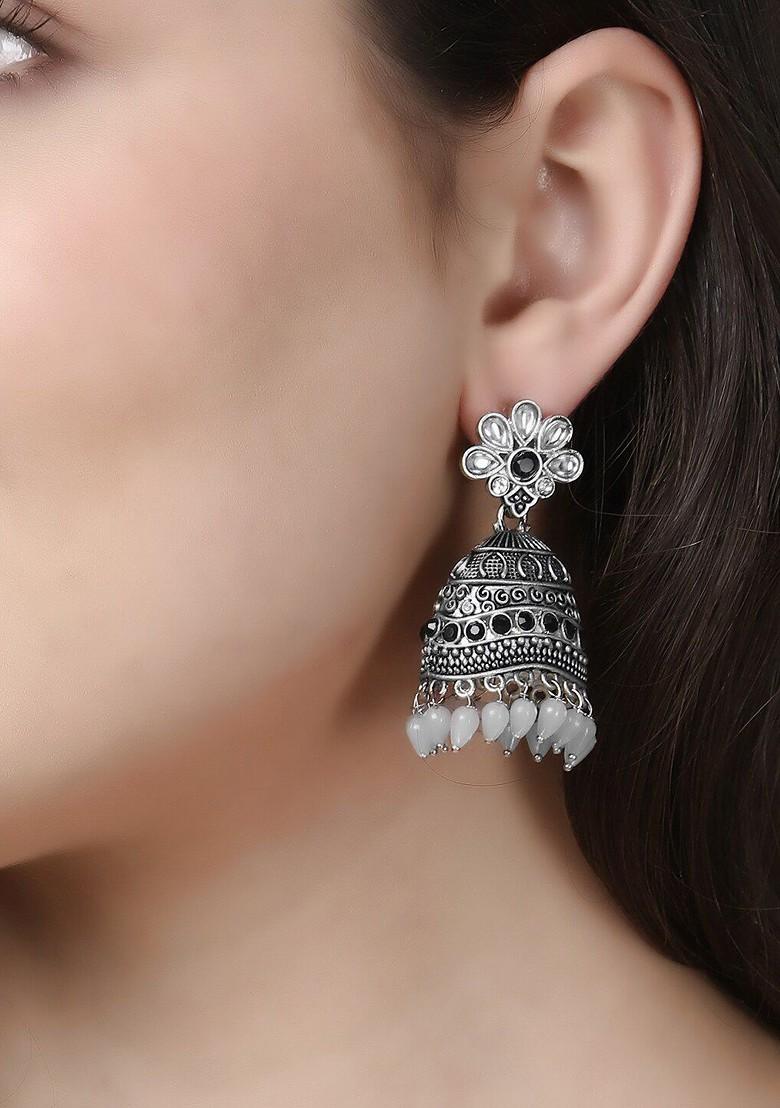 Silver Dome Shaped Silver Toned Earrings
