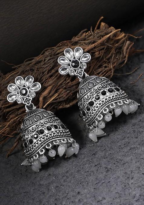 Silver Dome Shaped Silver Toned Earrings