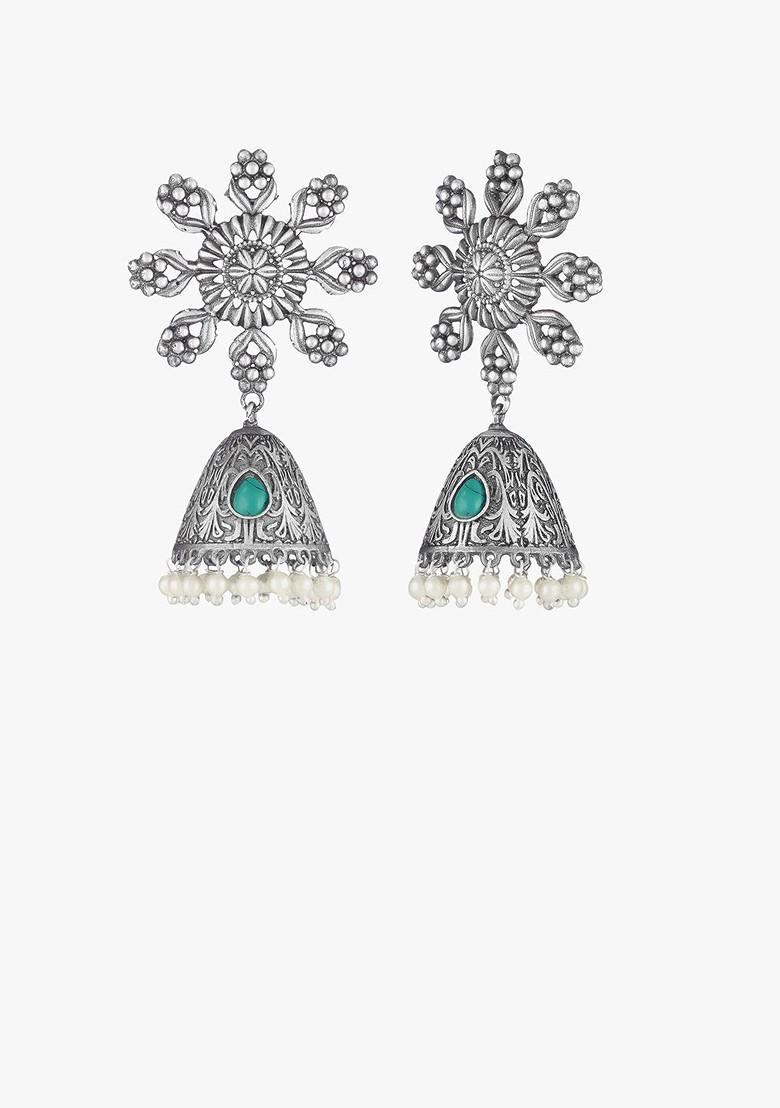 Silver Dome Shaped Silver Toned Earrings