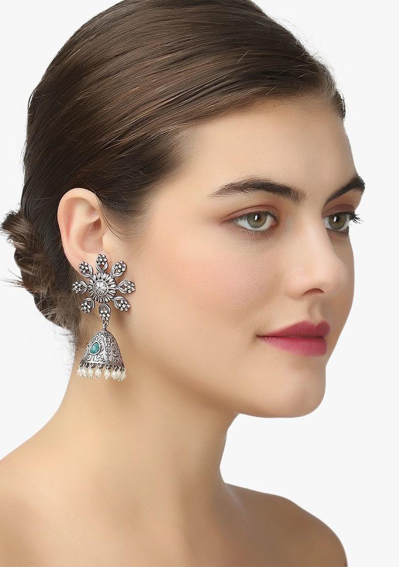 Silver Dome Shaped Silver Toned Earrings