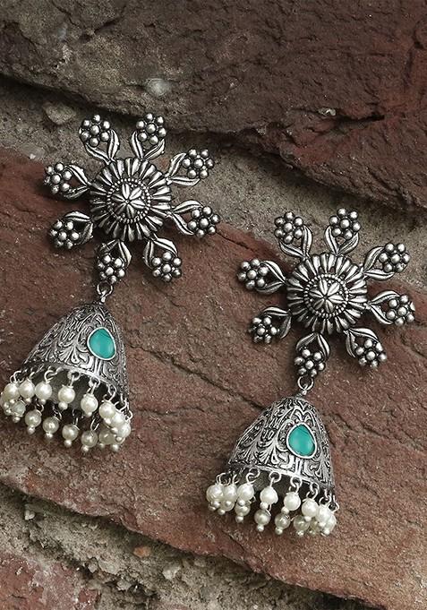 Silver Dome Shaped Silver Toned Earrings