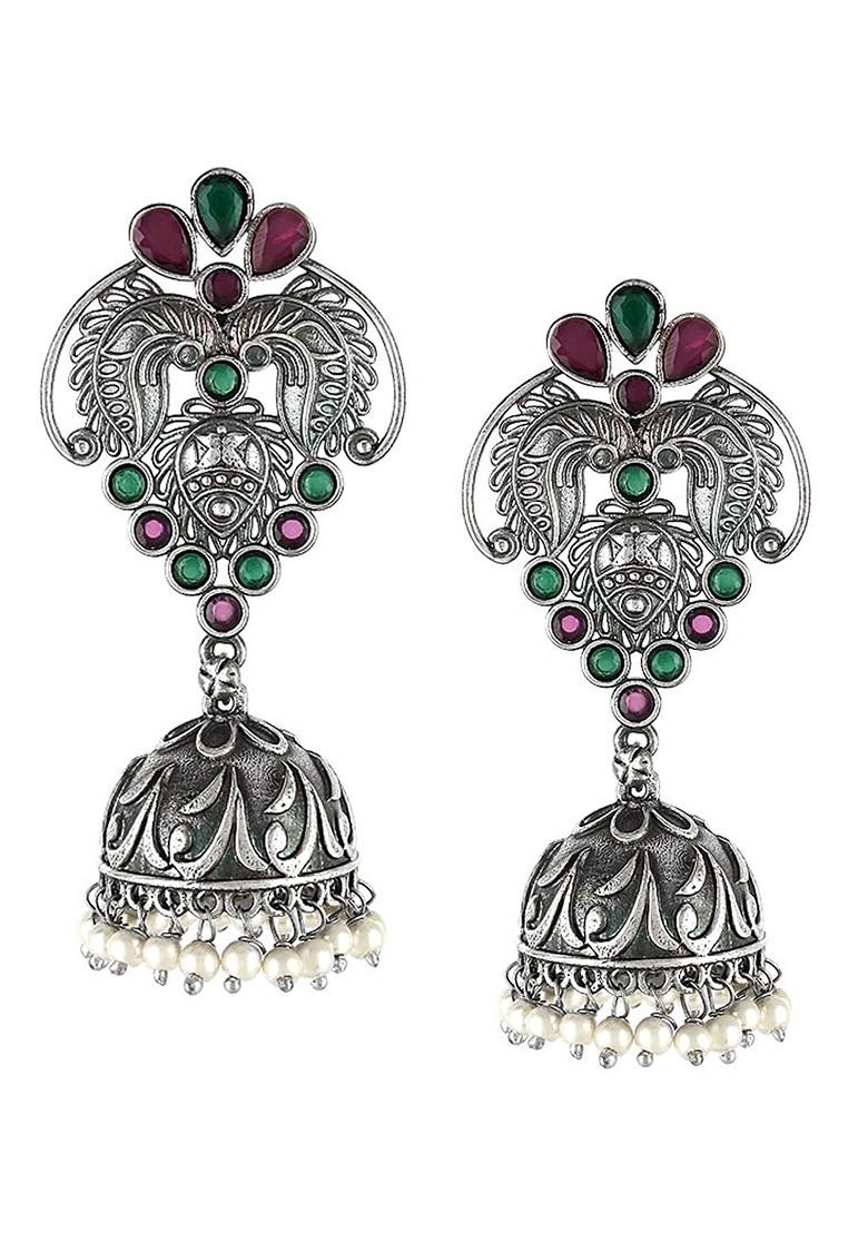 Silver Dome Shaped Silver Toned Earrings