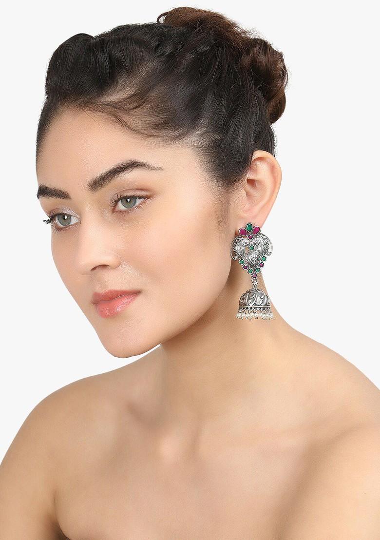 Silver Dome Shaped Silver Toned Earrings