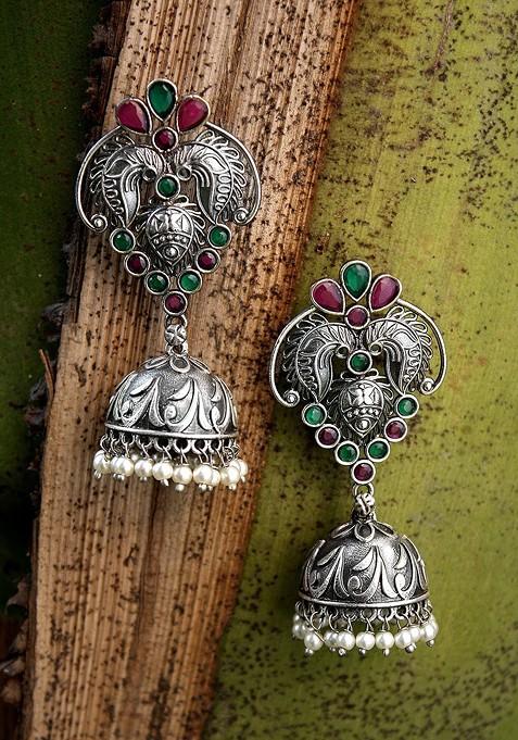 Silver Dome Shaped Silver Toned Earrings