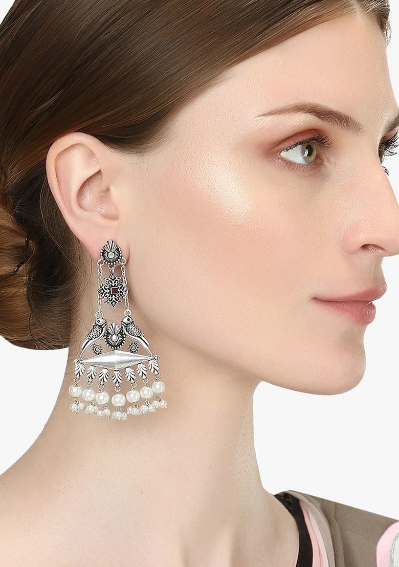 Silver Plain Oxidised Earrings